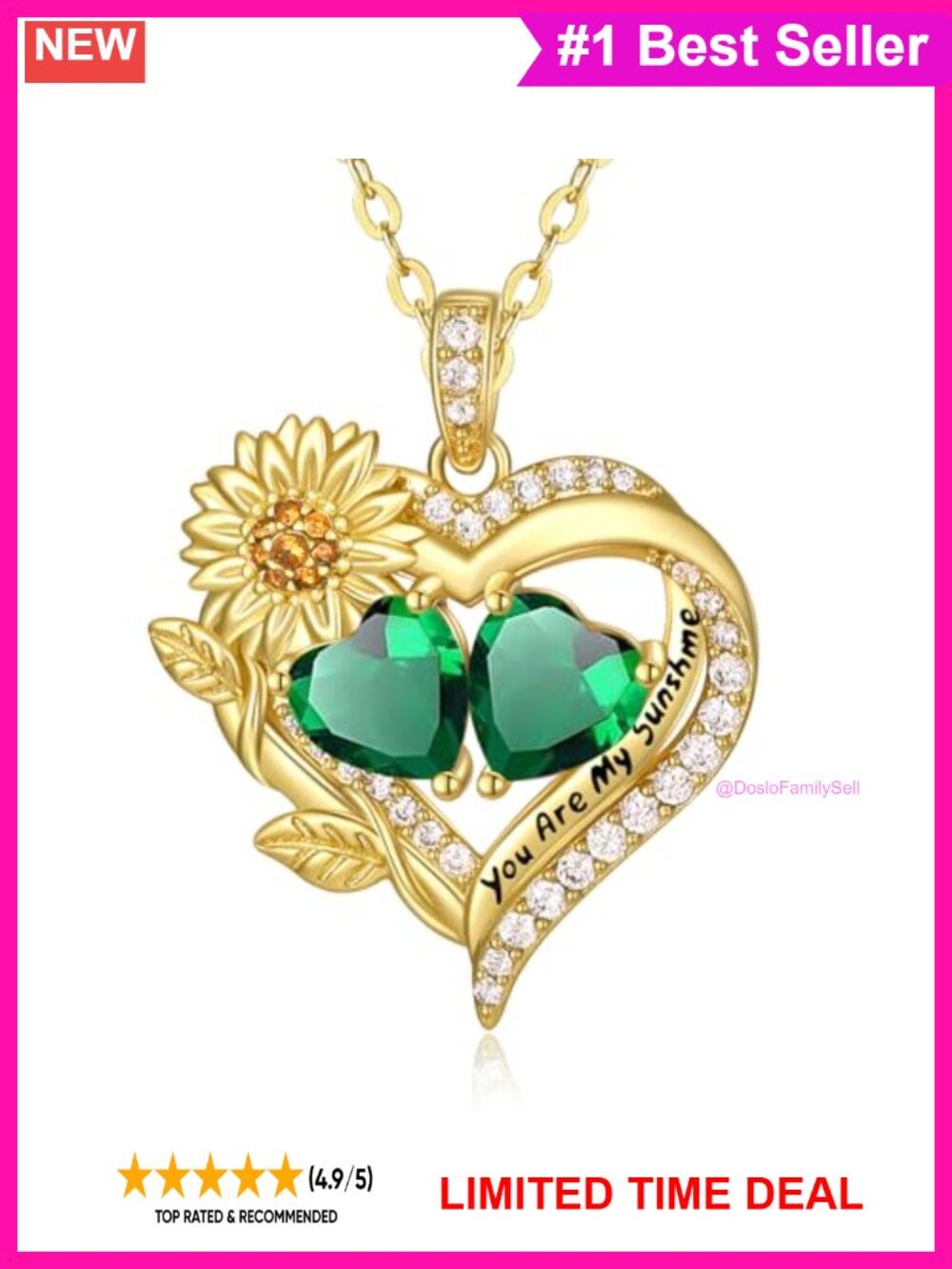 14K Gold Plated Sunflower Heart Birthstone Pendant Necklace Gift for Her